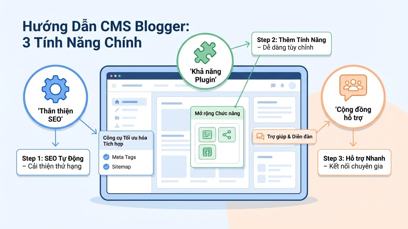 CMS hiệu quả cần thân thiện SEO, hỗ trợ plugin và có cộng đồng mạnh.