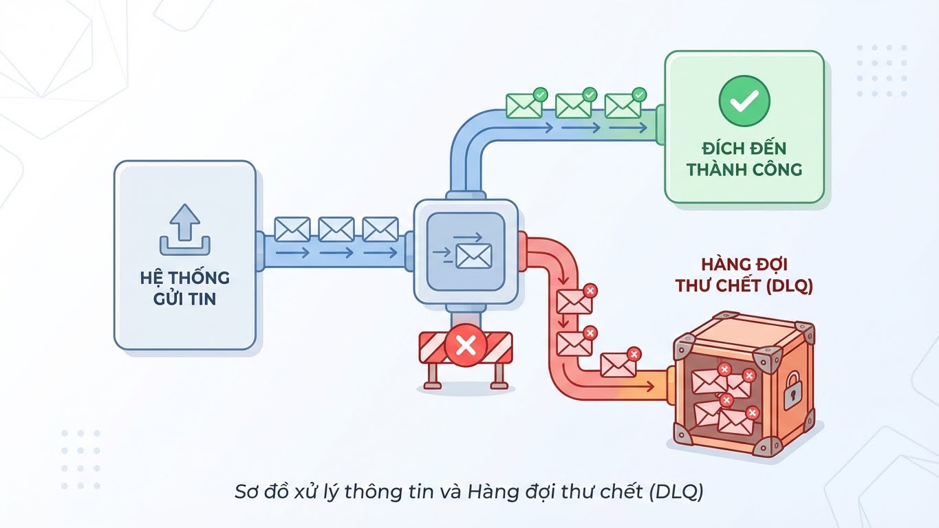 Dead-Letter Queue (DLQ) như một giải pháp cứu cánh, đảm bảo không tin nhắn quan trọng nào bị thất lạc.