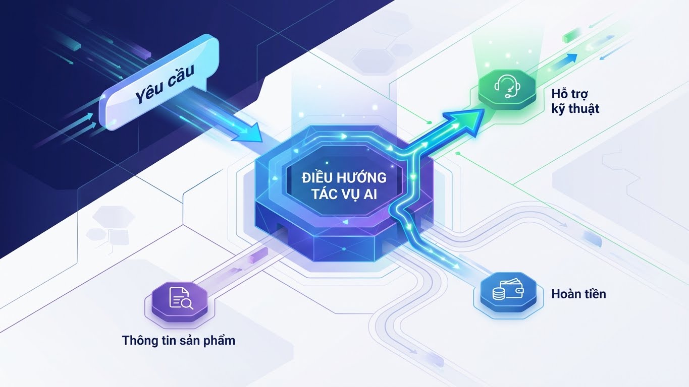 Tối ưu hóa quy trình với tác nhân định tuyến AI: Hệ thống thông minh phân loại và chuyển yêu cầu đến đúng chuyên gia, đảm bảo mọi vấn đề được giải quyết nhanh chóng và chính xác.
