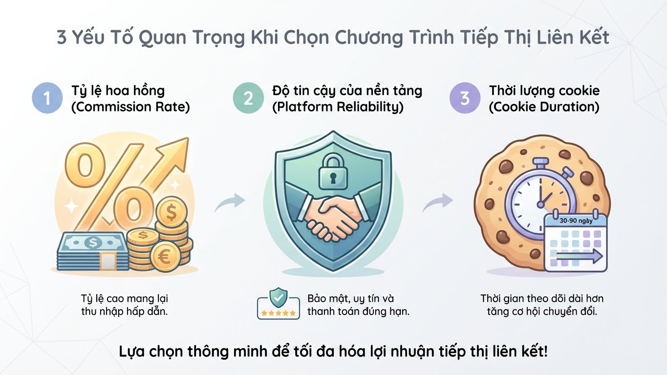 Những yếu tố cần cân nhắc khi chọn chương trình tiếp thị liên kết.