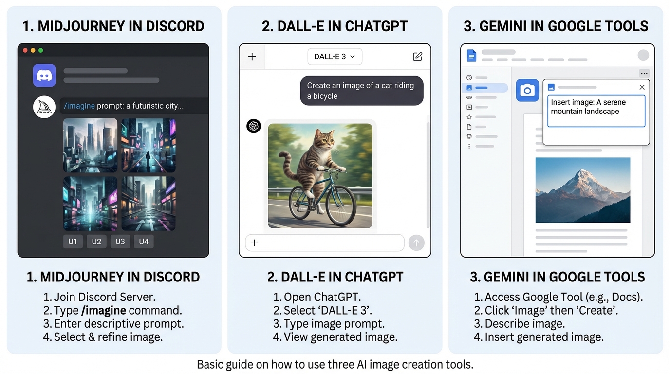Ví dụ hướng dẫn sử dụng Midjourney, DALL-E và Gemini