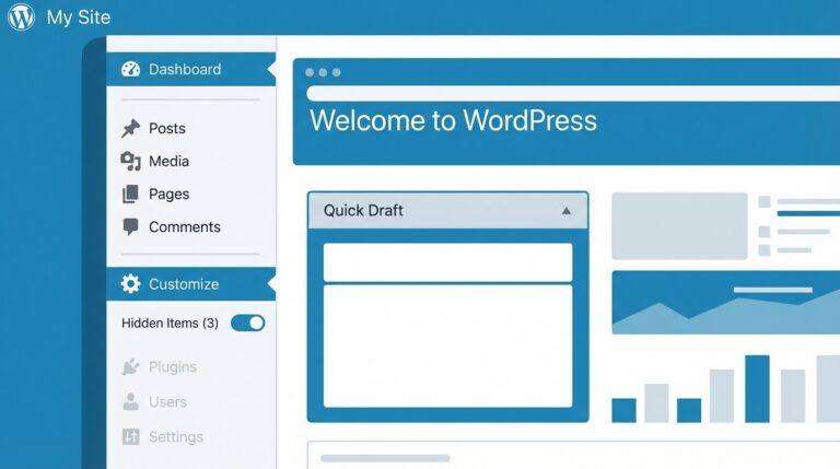Giao diện WordPress dashboard với menu admin được tùy chỉnh