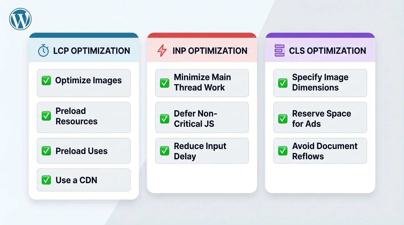 Checklist infographic cho Core Web Vitals optimization