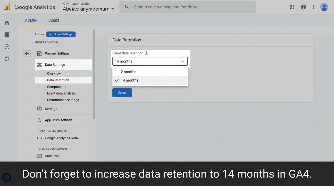 Giao diện cài đặt Data Retention trong GA4