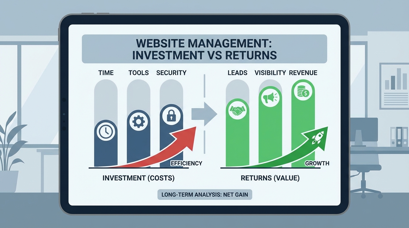 Biểu đồ so sánh chi phí quản trị và quản lý website với lợi nhuận