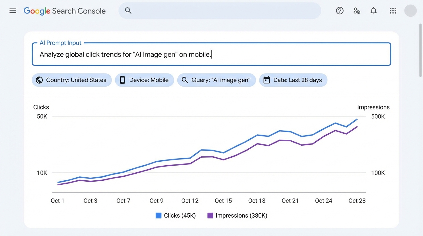 Giao diện Search Console AI-powered configuration trong báo cáo hiệu suất
