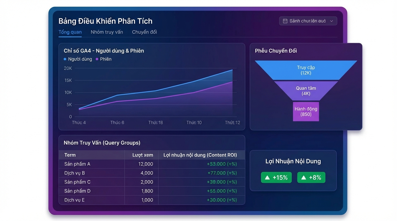 Kết hợp Search Console Query Groups với GA4 dashboard