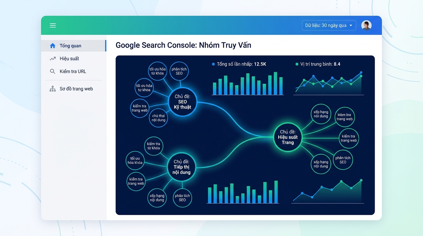 Search Console Query Groups cách gom intent tìm content gap
