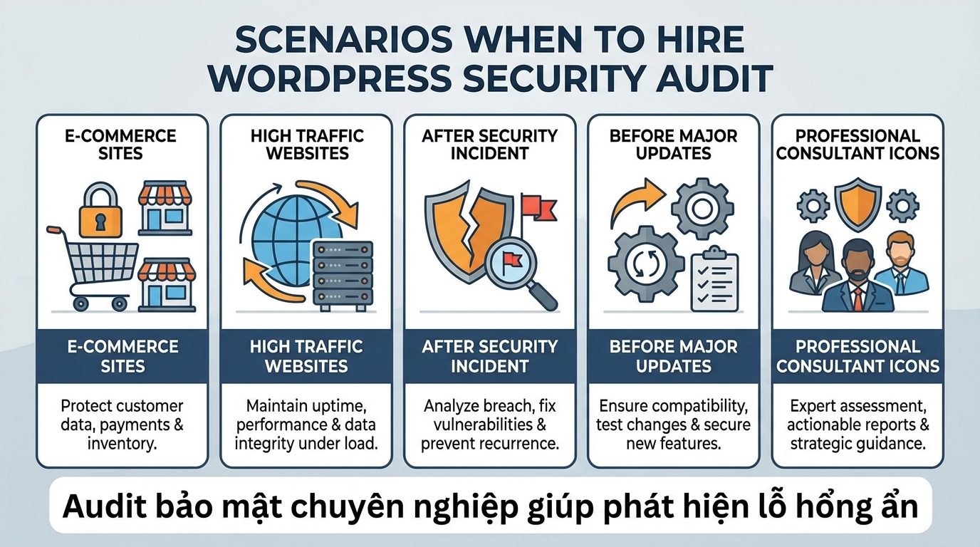 Hình minh họa khi nào nên thuê audit bảo mật WordPress