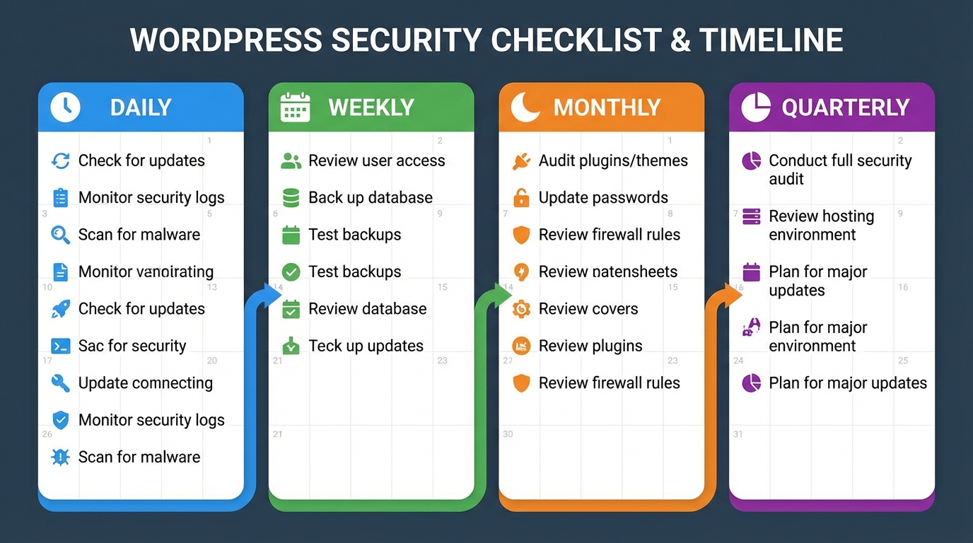 Hình minh họa checklist bảo mật WordPress theo lịch trình