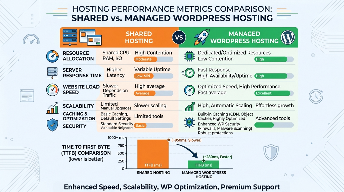 So sánh TTFB giữa shared hosting và managed WordPress hosting