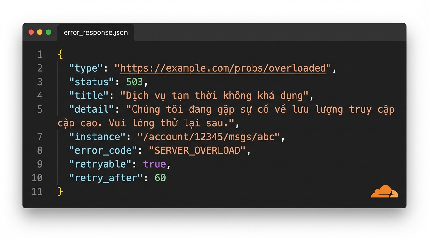 Cấu trúc JSON mẫu theo RFC 9457: bao gồm các trường chuẩn và mở rộng của Cloudflare