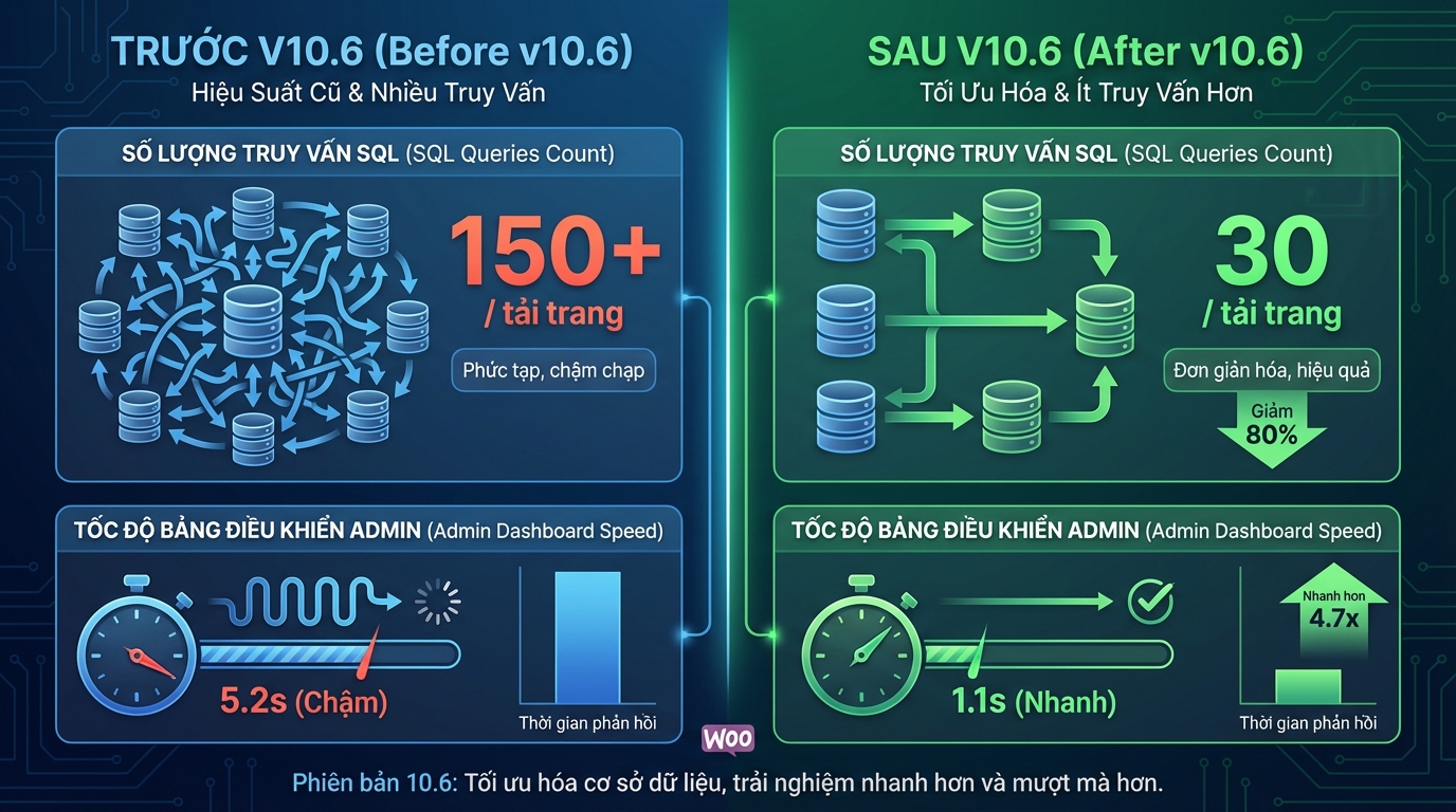 So sánh tốc độ WooCommerce trước và sau bản 10.6