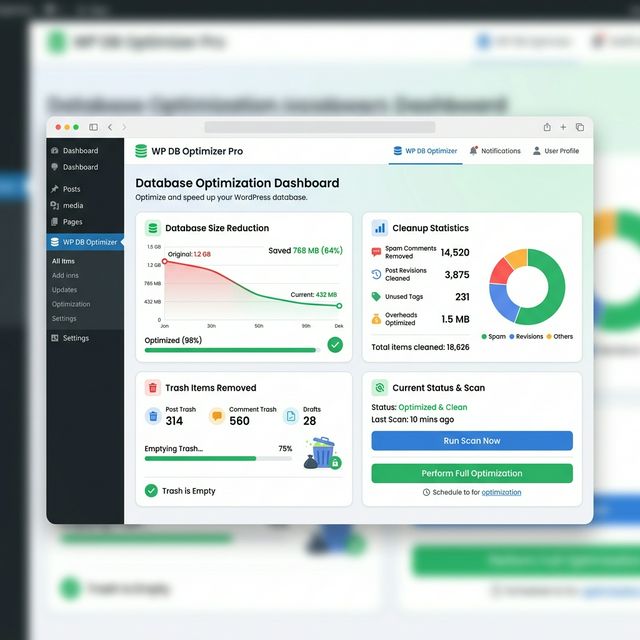 Dashboard plugin WP-Optimize hiển thị tối ưu database WordPress với số bản ghi dọn dẹp