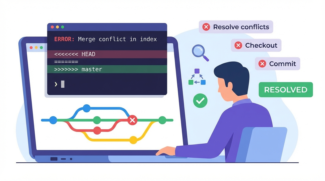 Hướng dẫn xử lý lỗi Git thường gặp 2026 - merge conflict, detached HEAD, push thất bại
