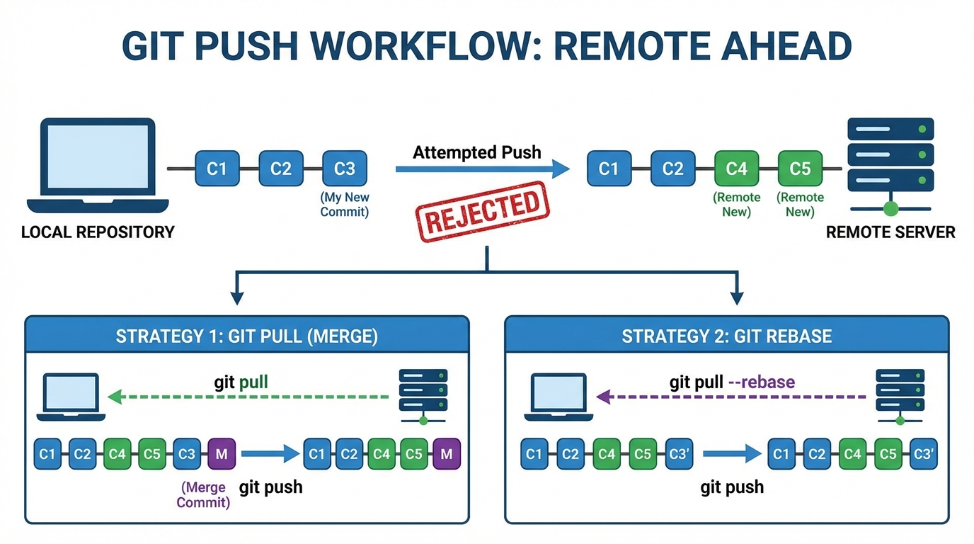 Sơ đồ git push bị rejected do remote có commit mới