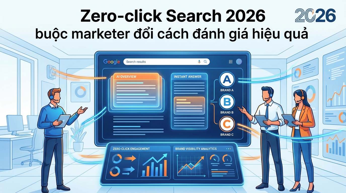 Zero-click Search 2026 và chiến lược marketing khi người dùng không bấm vào website