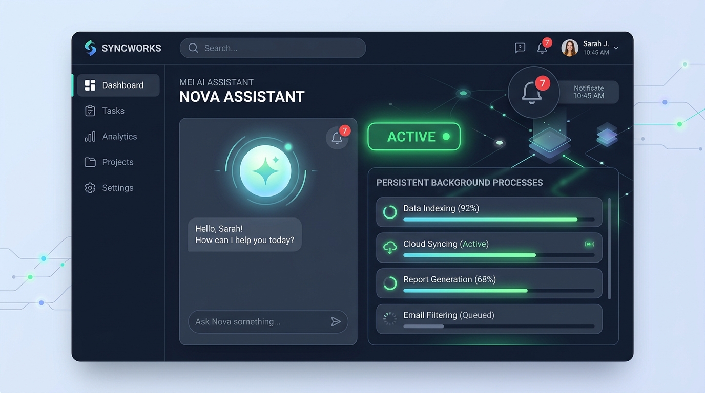 Always-on AI assistant concept with notification