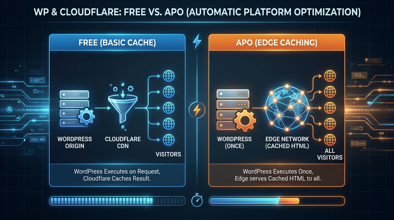 Infographic so sánh Cloudflare Free và APO