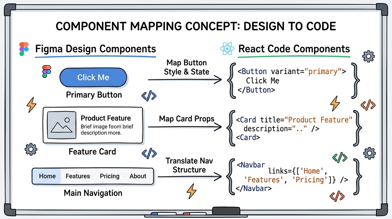 Sơ đồ component mapping giữa Figma design và React code components