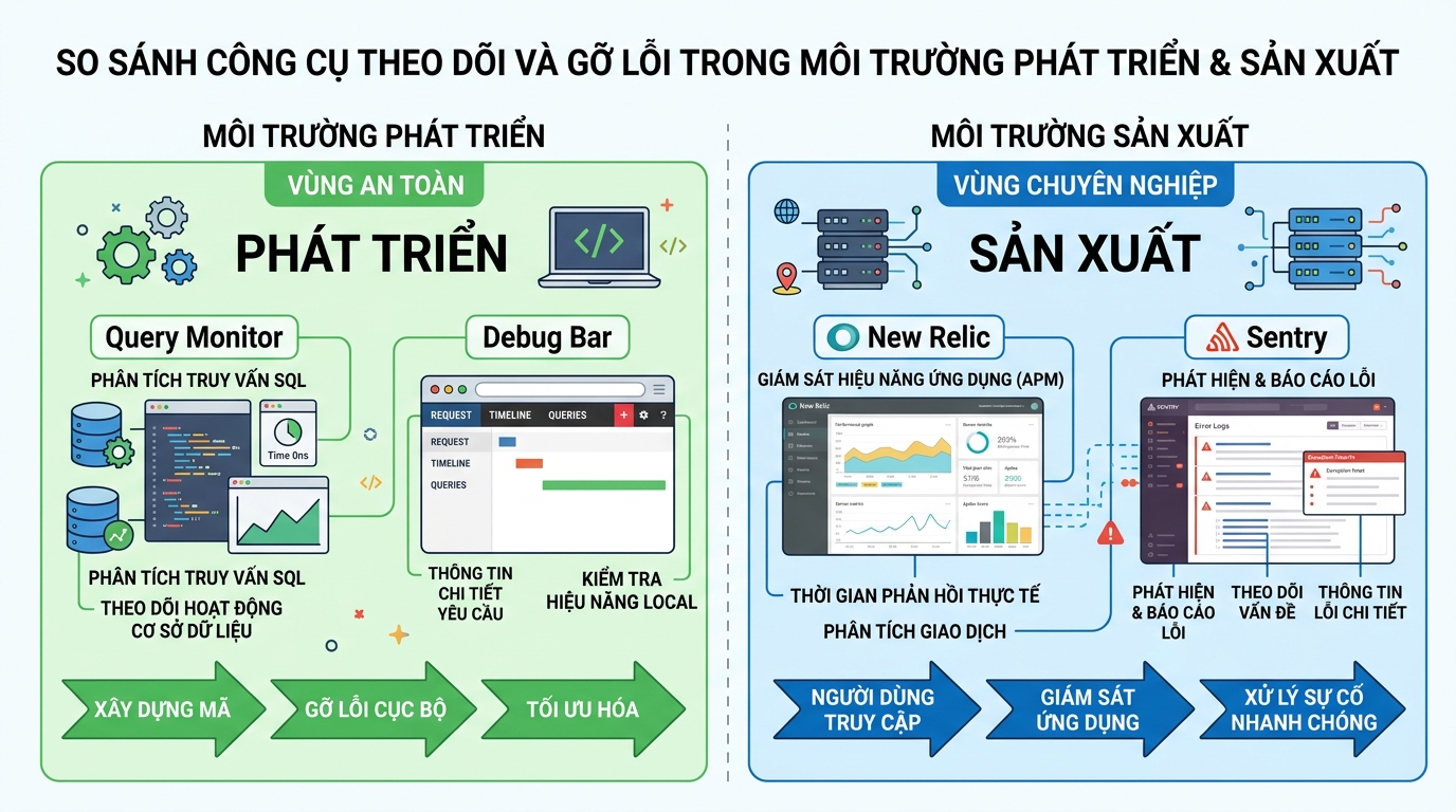 Developer tools comparison for WordPress production vs development