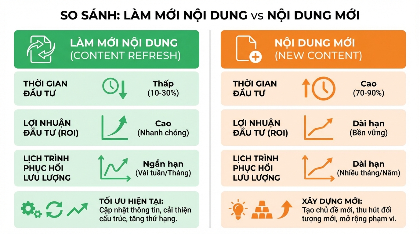 So sánh ROI giữa Content Refresh và Viết bài mới