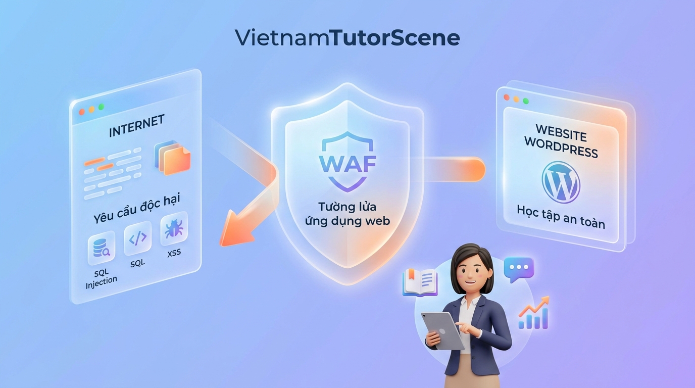 Sơ đồ WAF chặn tấn công trước khi đến WordPress