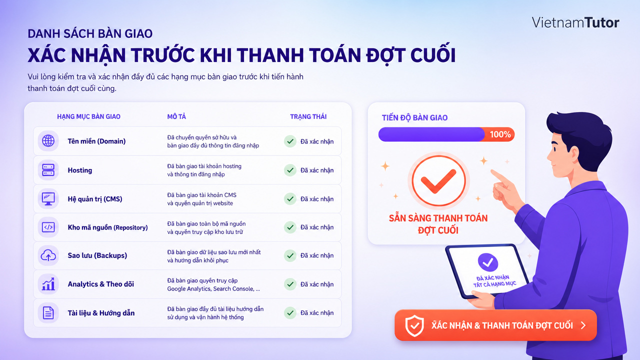 Checklist bàn giao giúp doanh nghiệp sở hữu website trước thanh toán cuối