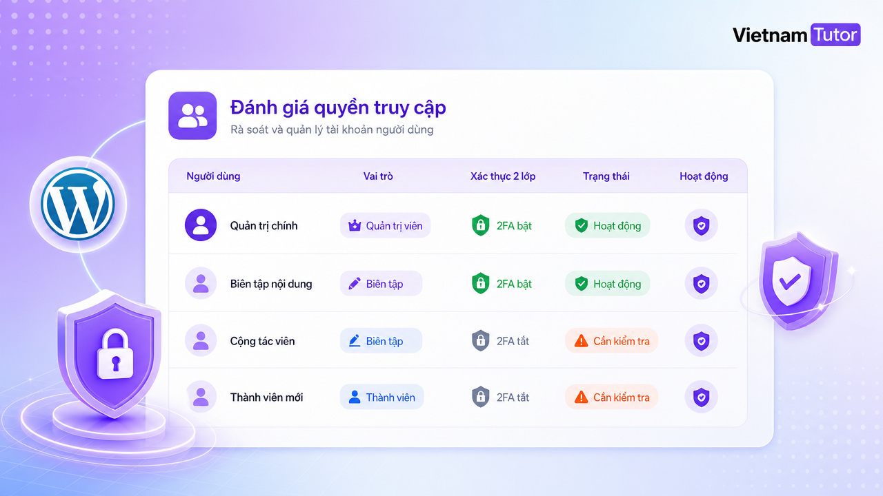 Kiểm tra tài khoản admin và 2FA trong WordPress