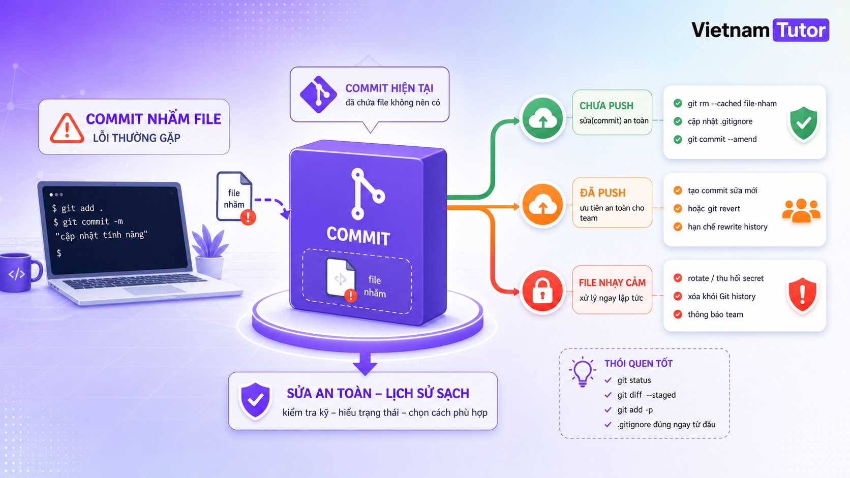 Git commit nhầm file và cách xử lý an toàn