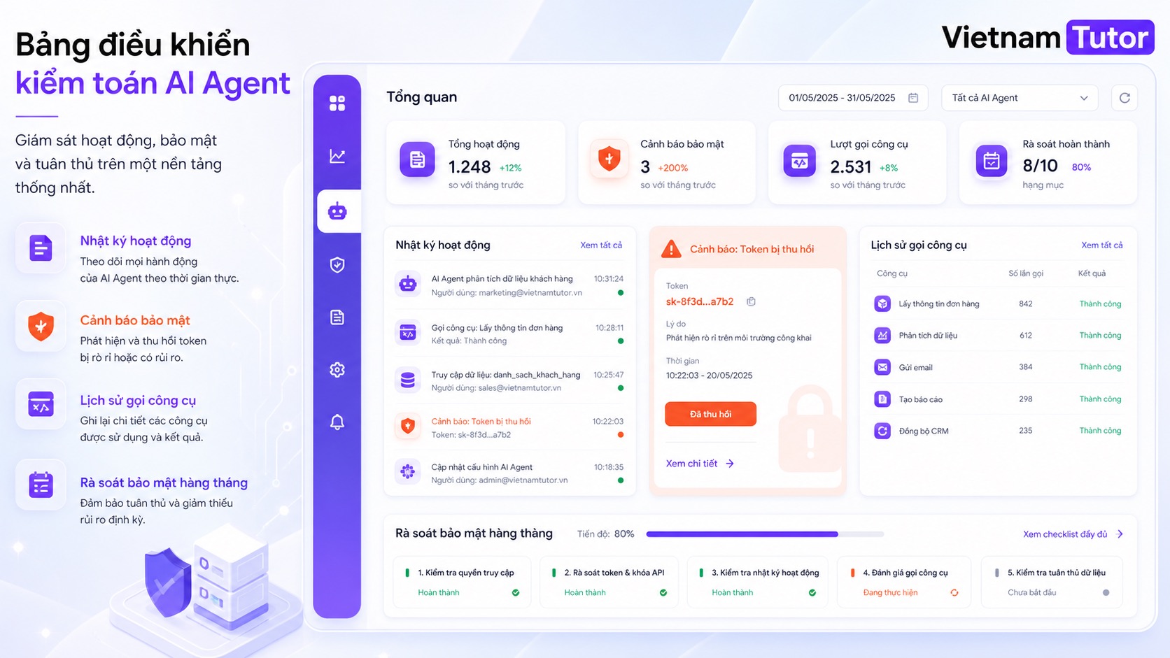 Dashboard audit và log hoạt động của AI agent