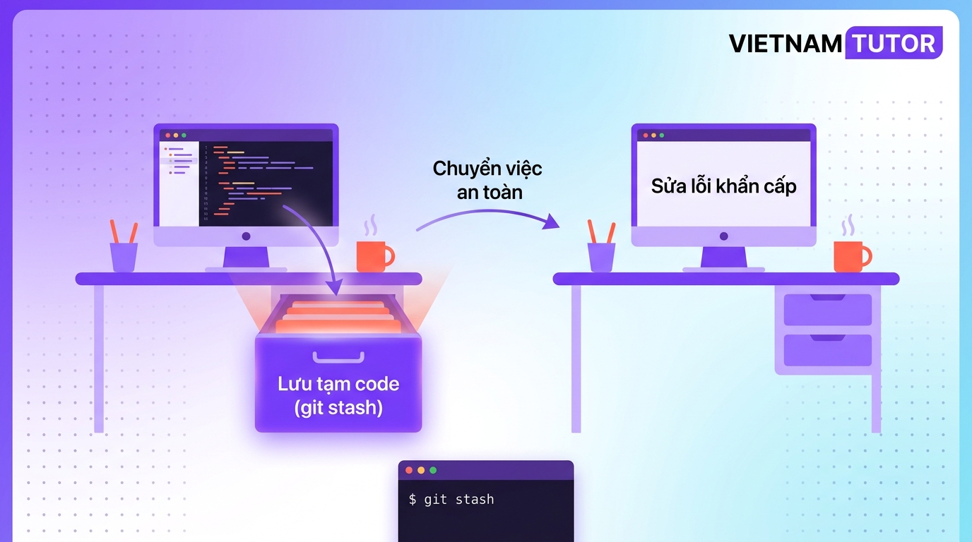 git stash lưu tạm công việc và khôi phục
