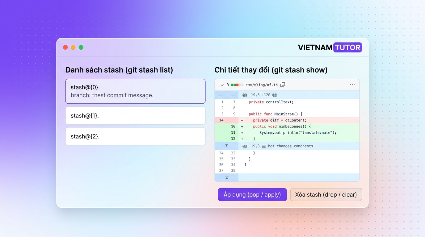 Danh sách git stash với nhiều entries