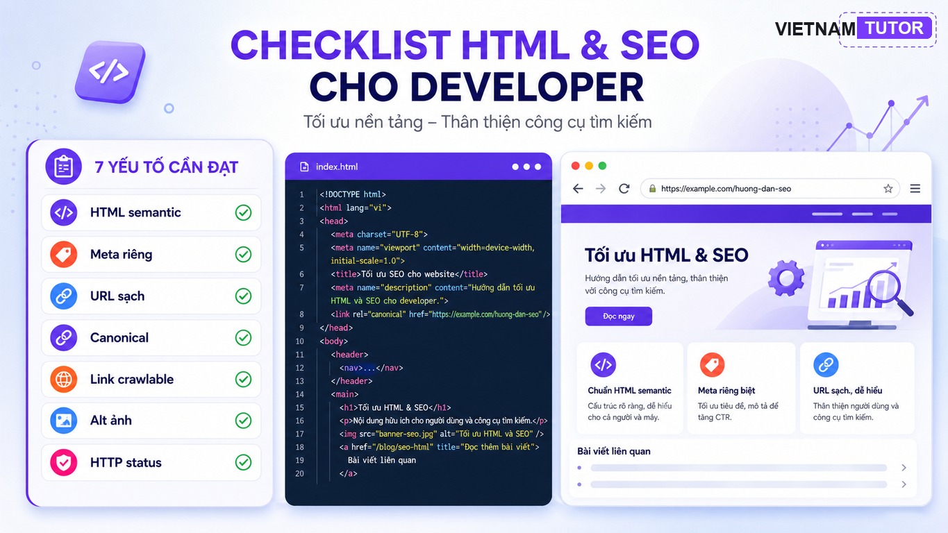 Checklist HTML metadata URL cho technical SEO
