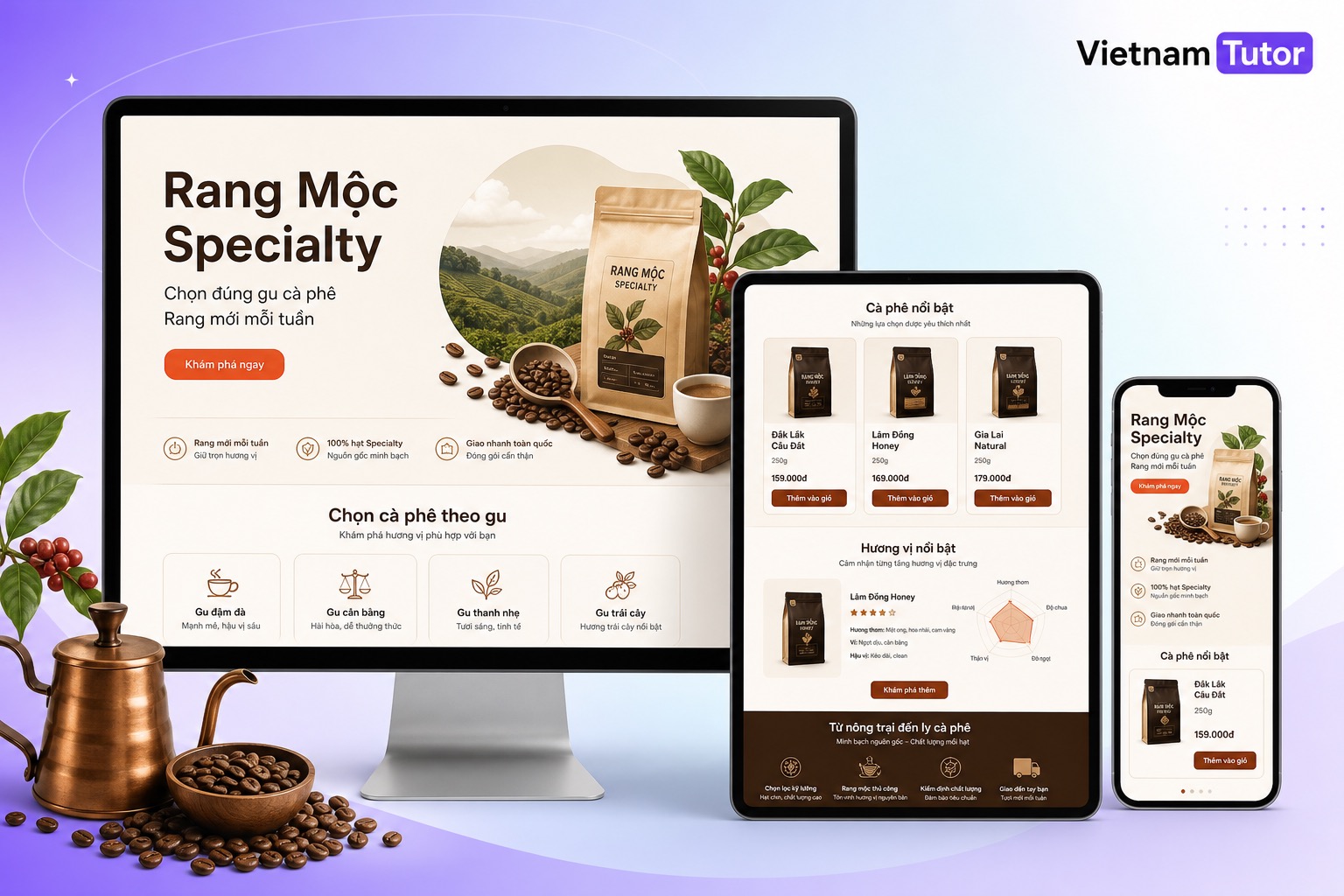 Thiết kế website bán cà phê đặc sản trên desktop tablet mobile