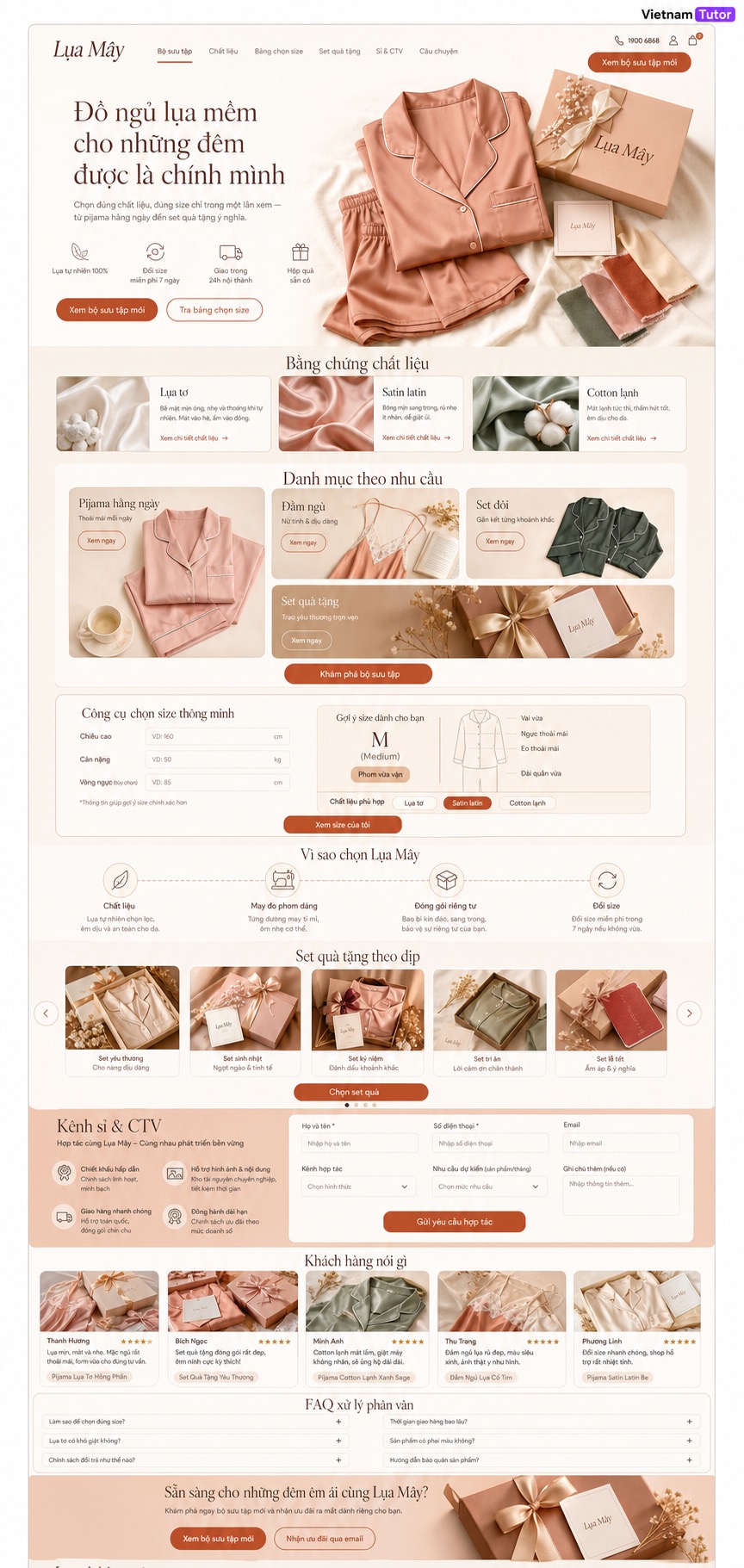 Mockup trang chủ website bán đồ ngủ nữ