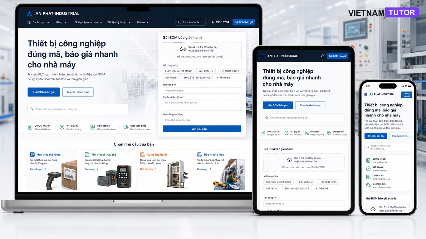 Thiết kế website bán thiết bị công nghiệp trên desktop tablet mobile