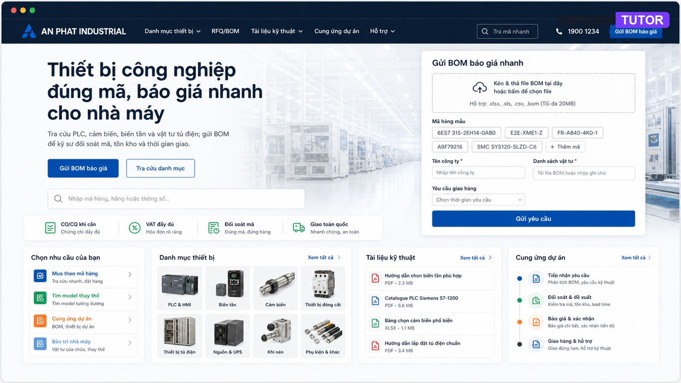 Mockup trang chủ website bán thiết bị công nghiệp