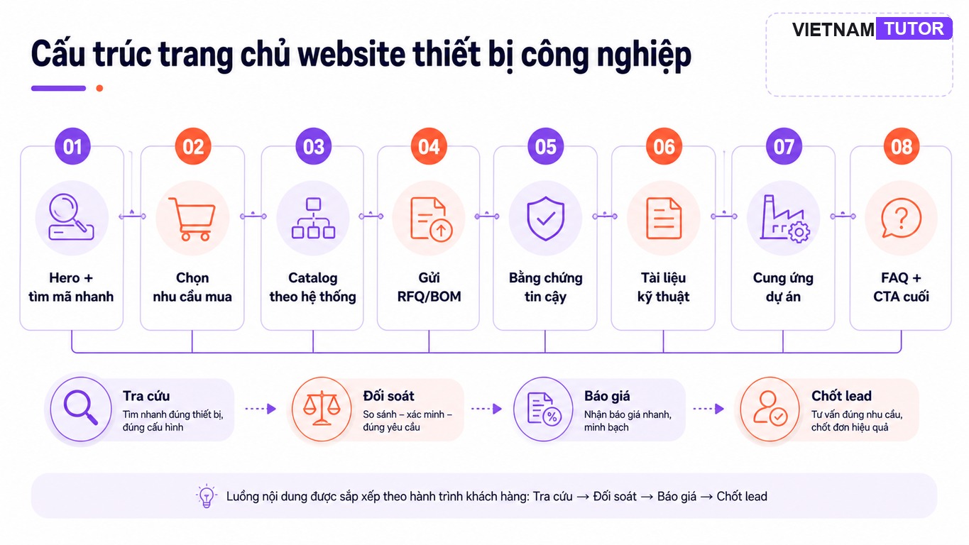 Sơ đồ section trang chủ cho website bán thiết bị công nghiệp