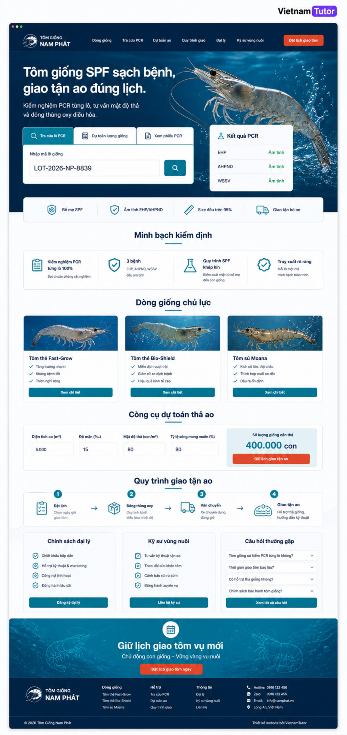 Mockup giao diện trang chủ website Tôm Giống Nam Phát