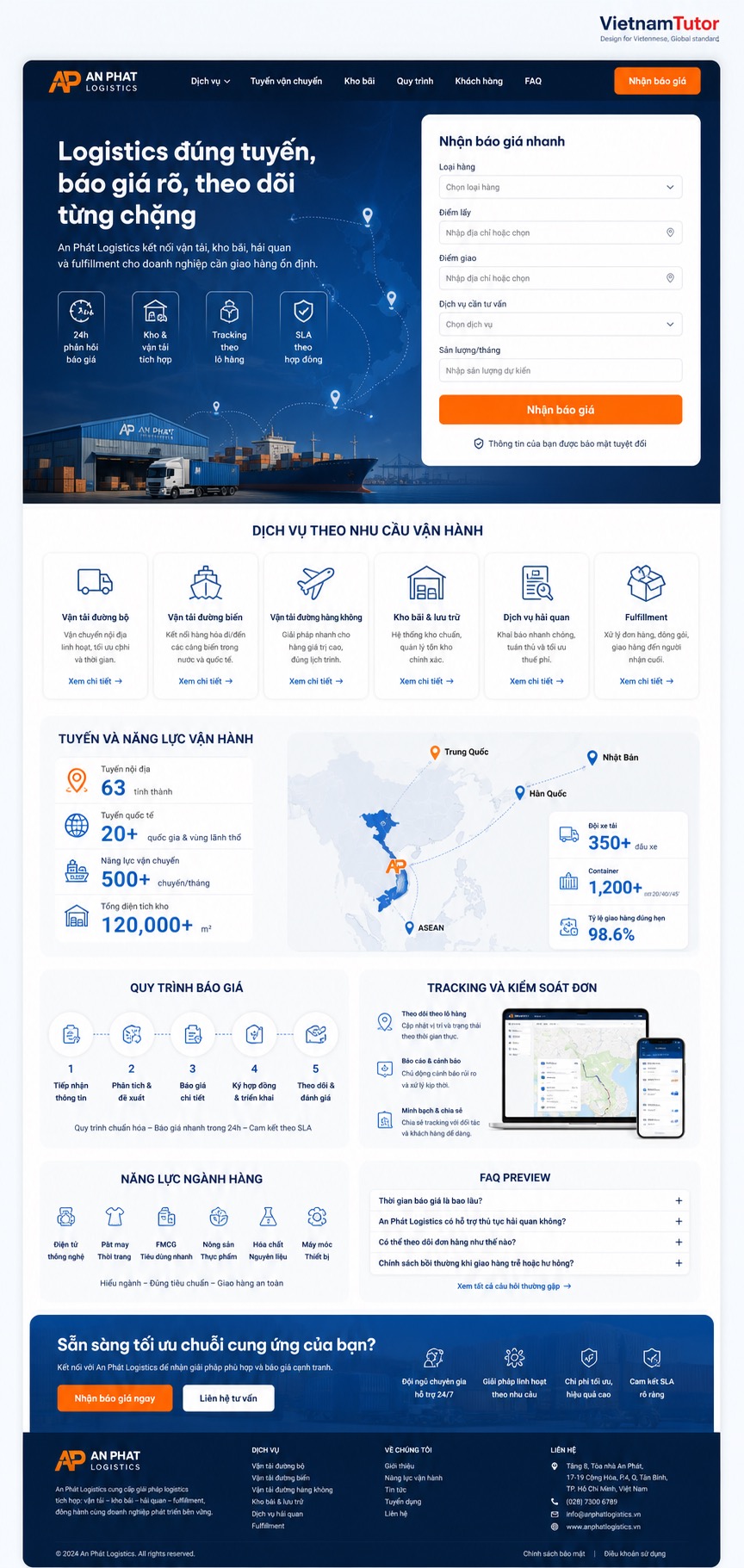Mockup trang chủ website công ty logistics