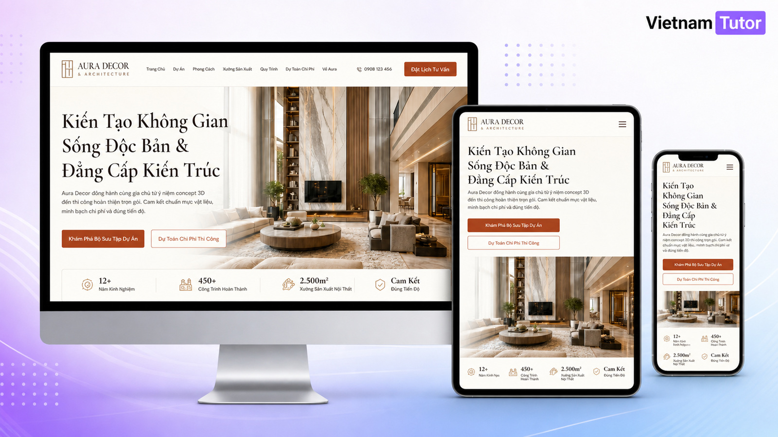 Thiết kế website công ty thiết kế nội thất chuyên nghiệp trên desktop tablet mobile