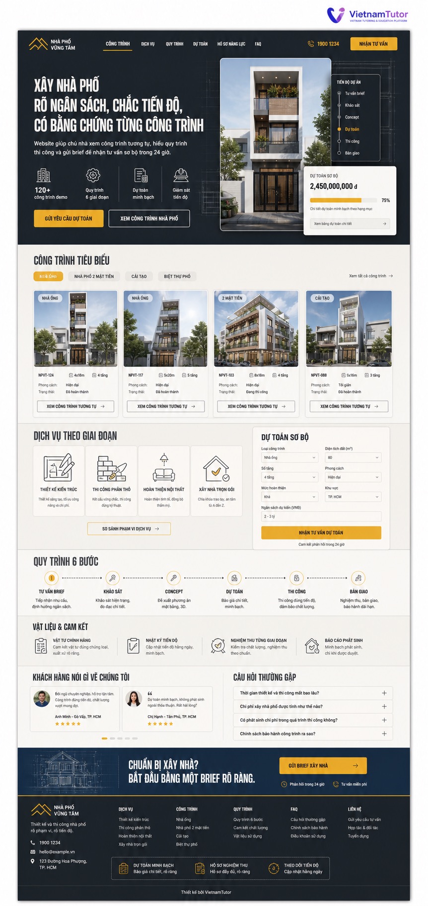 Mockup trang chủ website công ty xây dựng nhà phố
