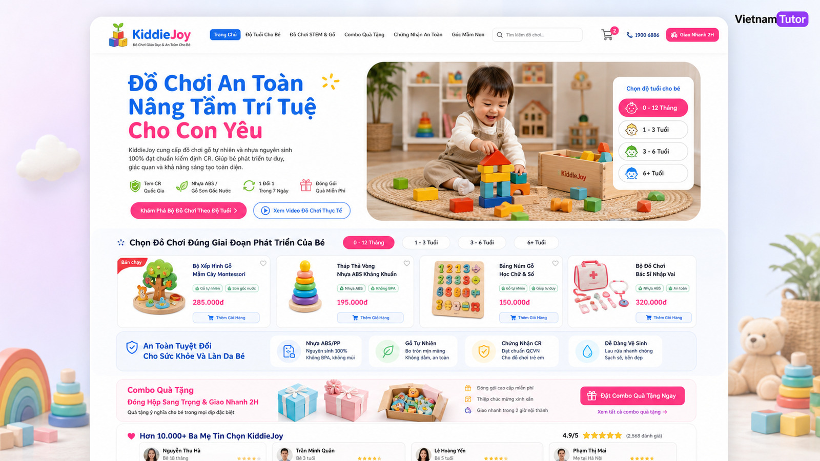 Mockup trang chủ website đồ chơi trẻ em
