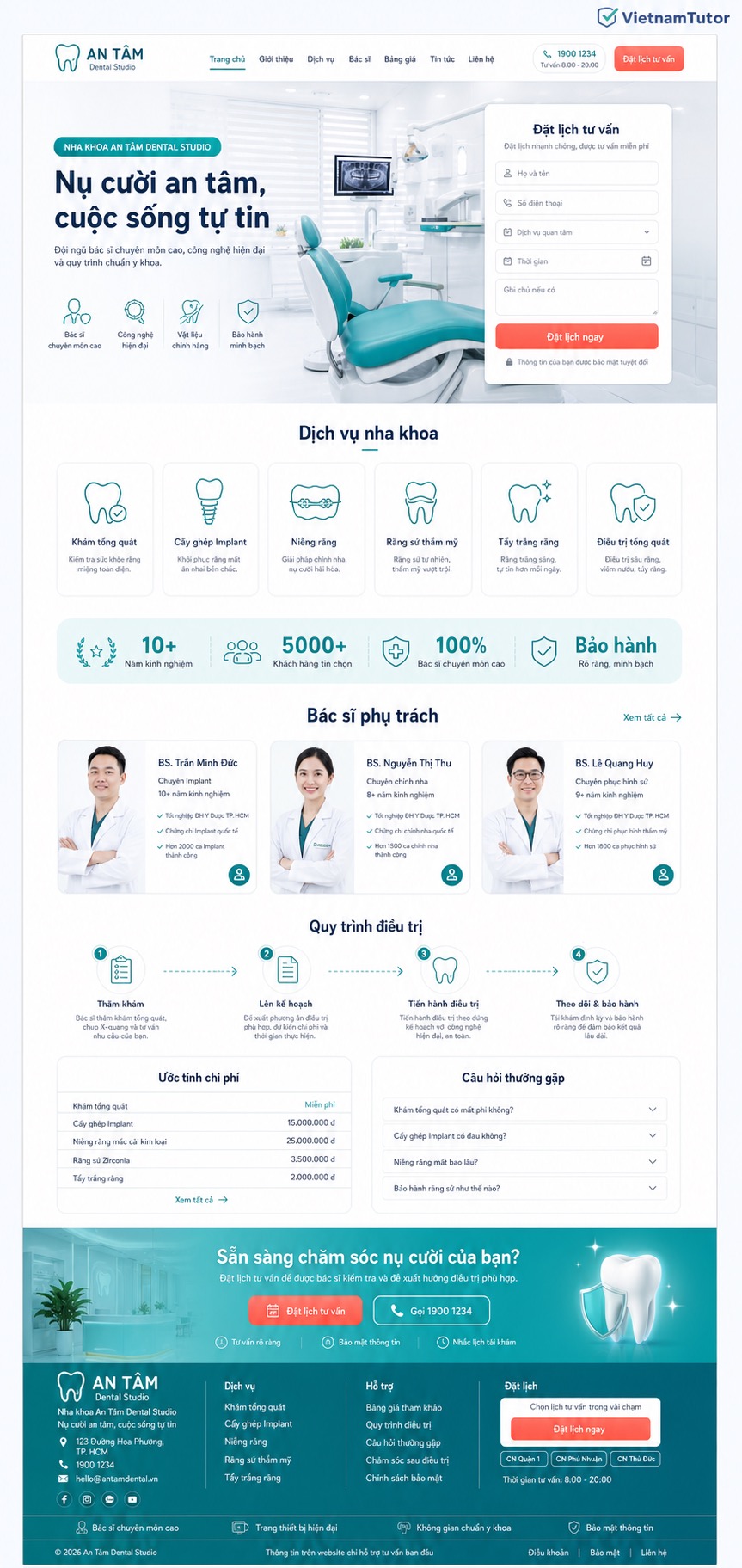 Mockup trang chủ website phòng khám nha khoa