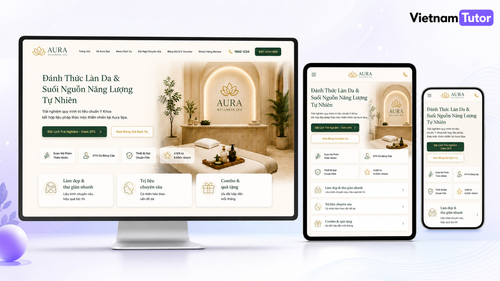 Thiết kế website Spa chuyên nghiệp với mockup desktop tablet mobile