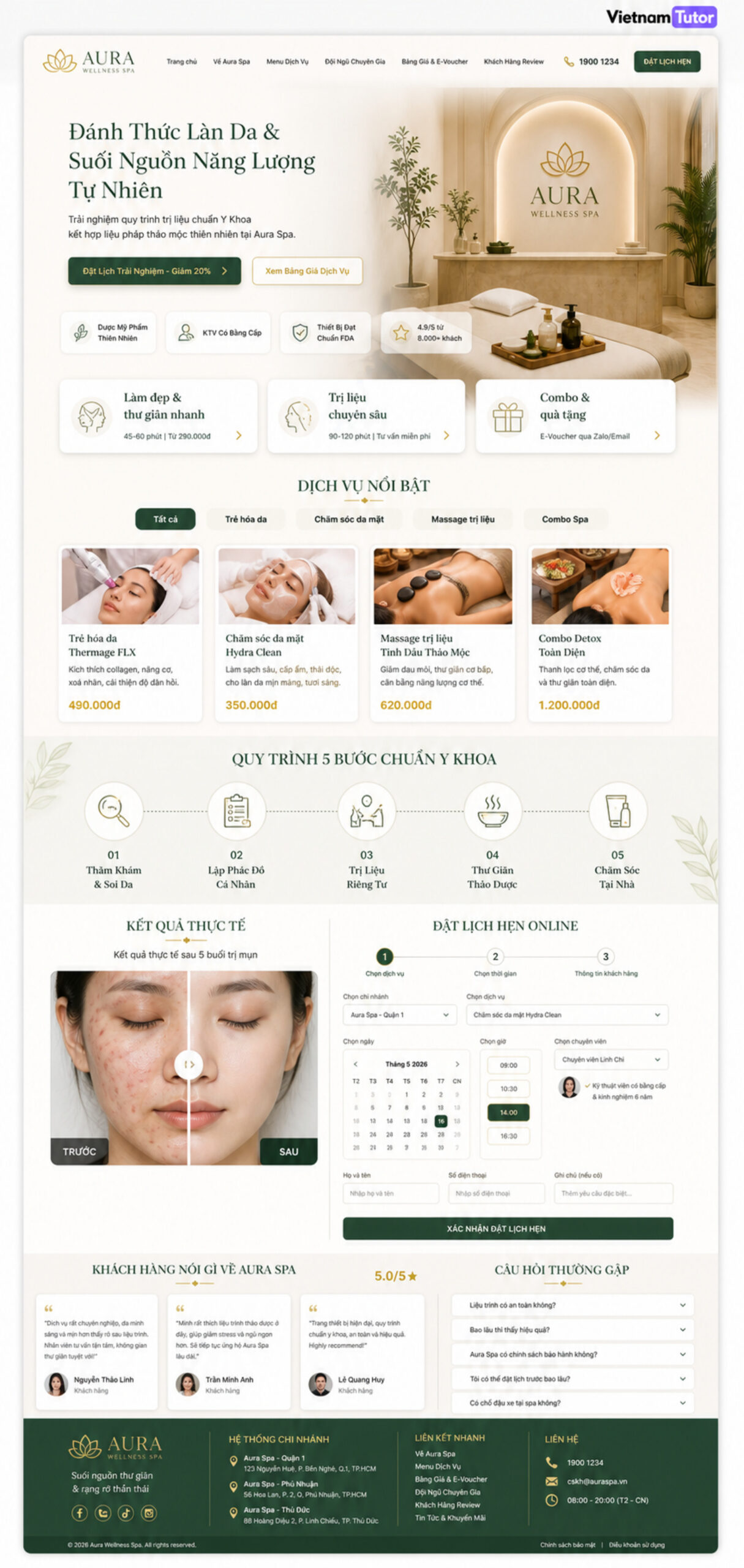 Mockup trang chủ website Spa