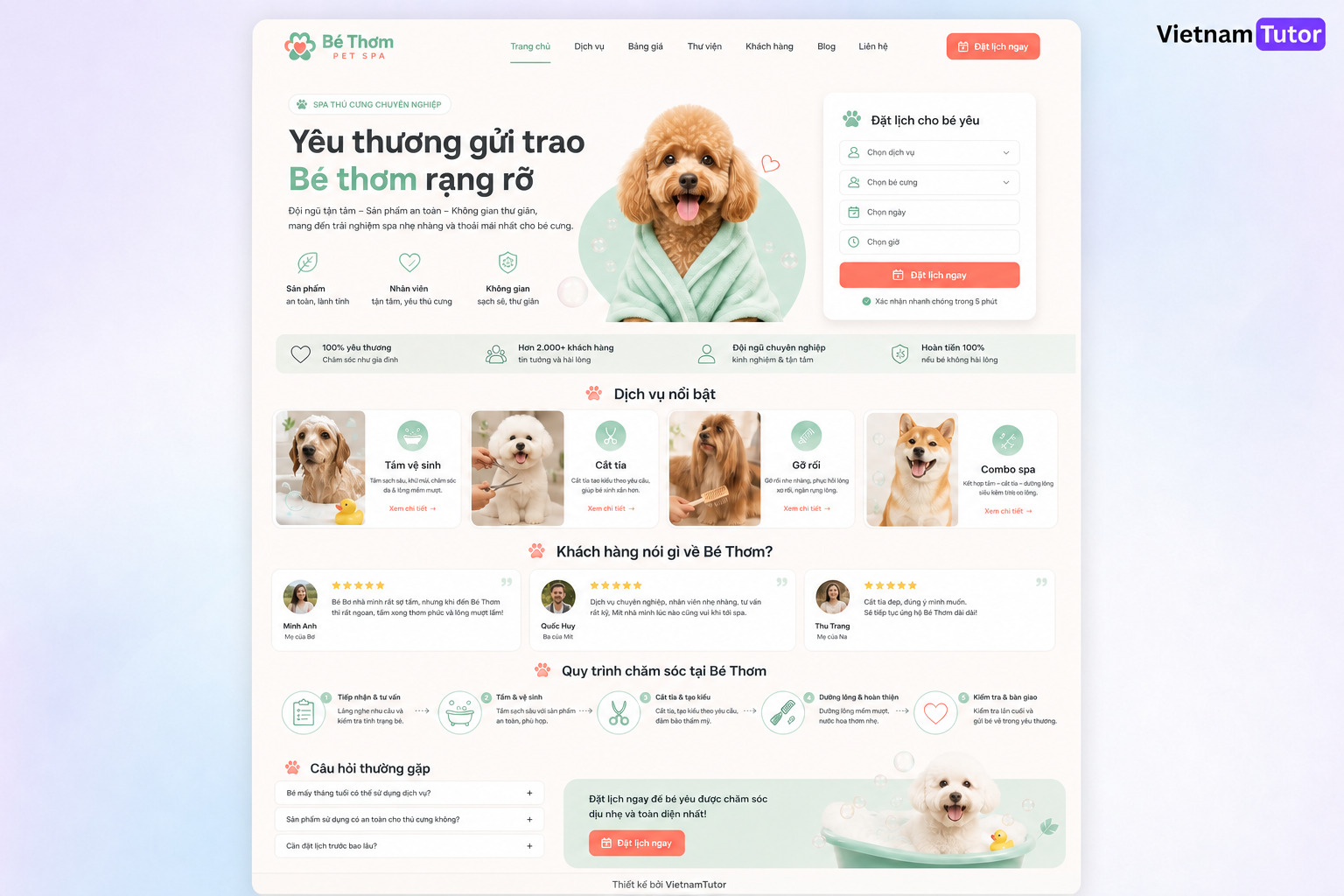 Mockup trang chủ website spa thú cưng