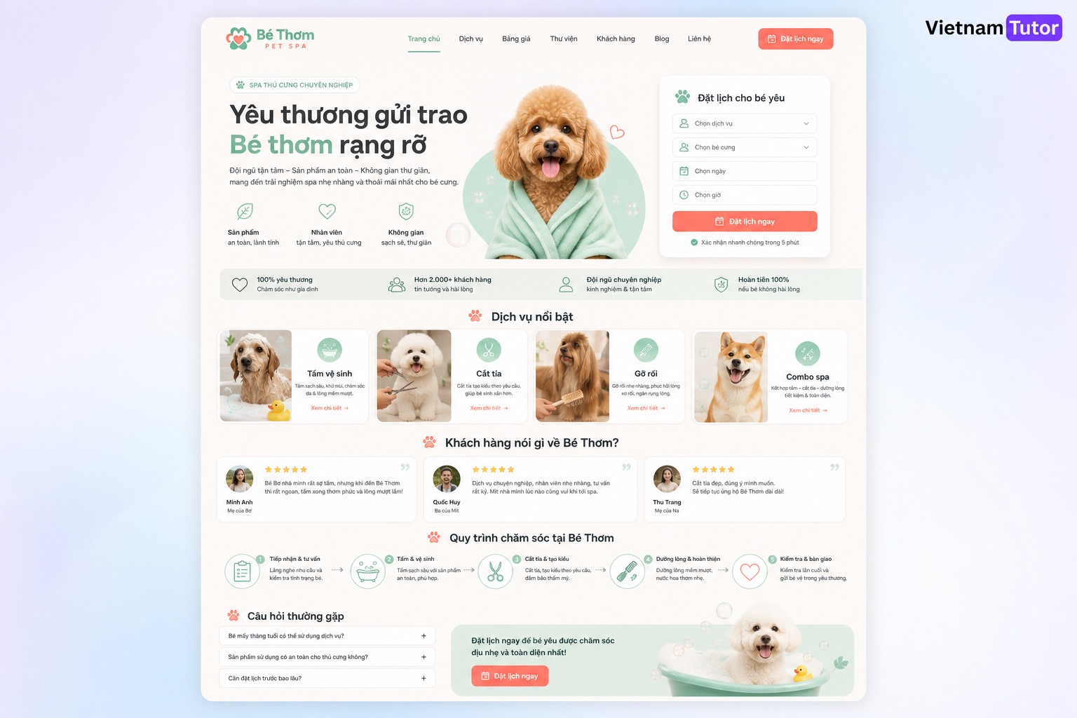 Mockup trang chủ website spa thú cưng