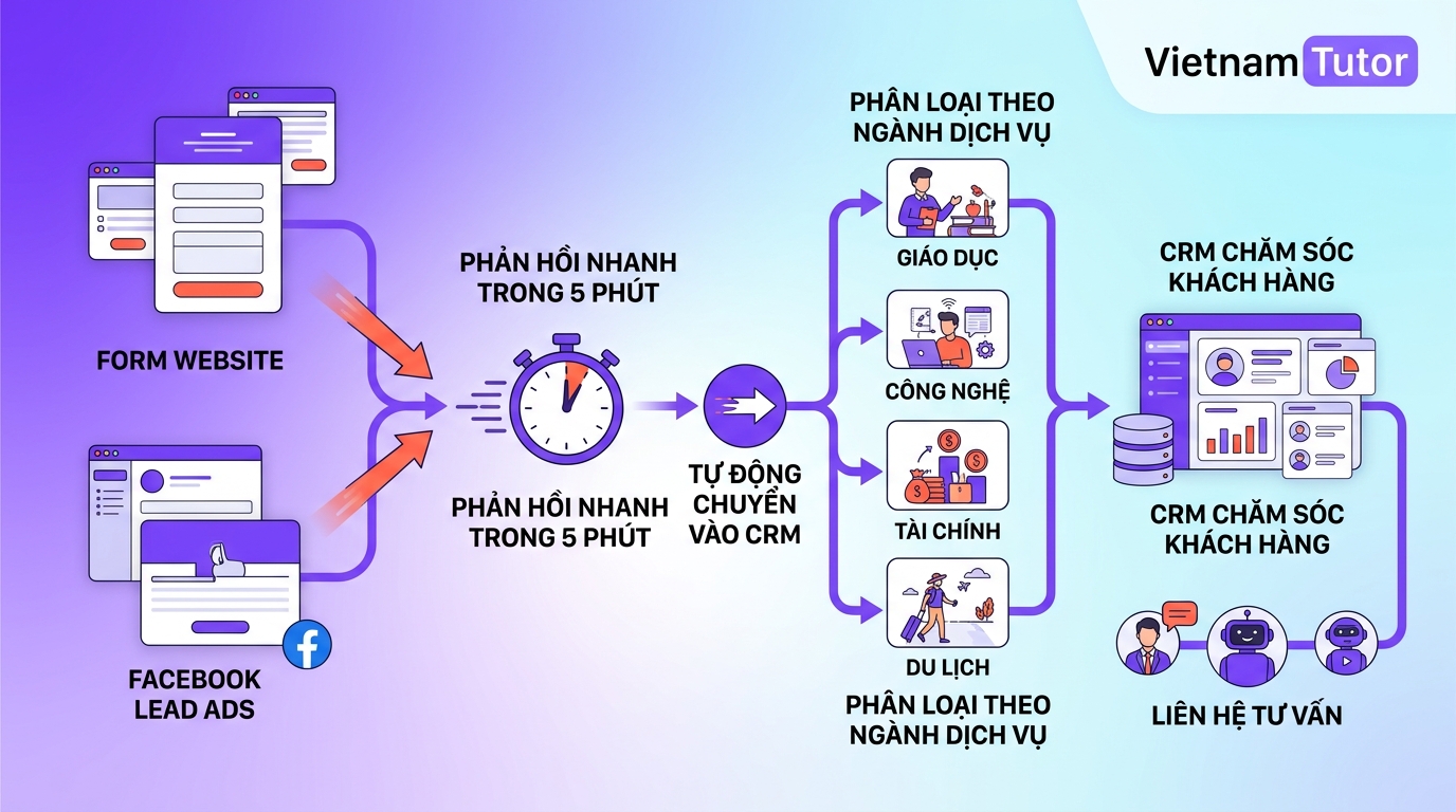 Luồng xử lý lead từ form vào CRM và phản hồi nhanh
